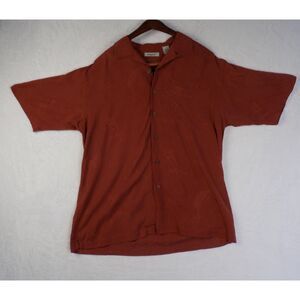 Brigata Mens Large 100% Silk Short Sleeve Button‎ Down Shirt Terracotta Orange